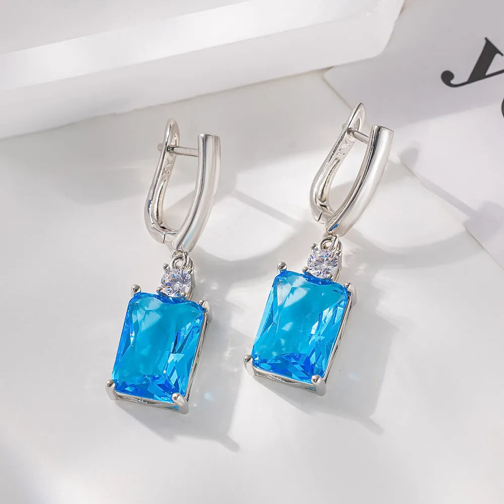 Square geometry earrings with quadrilateral design in gold or silver electroplated copper