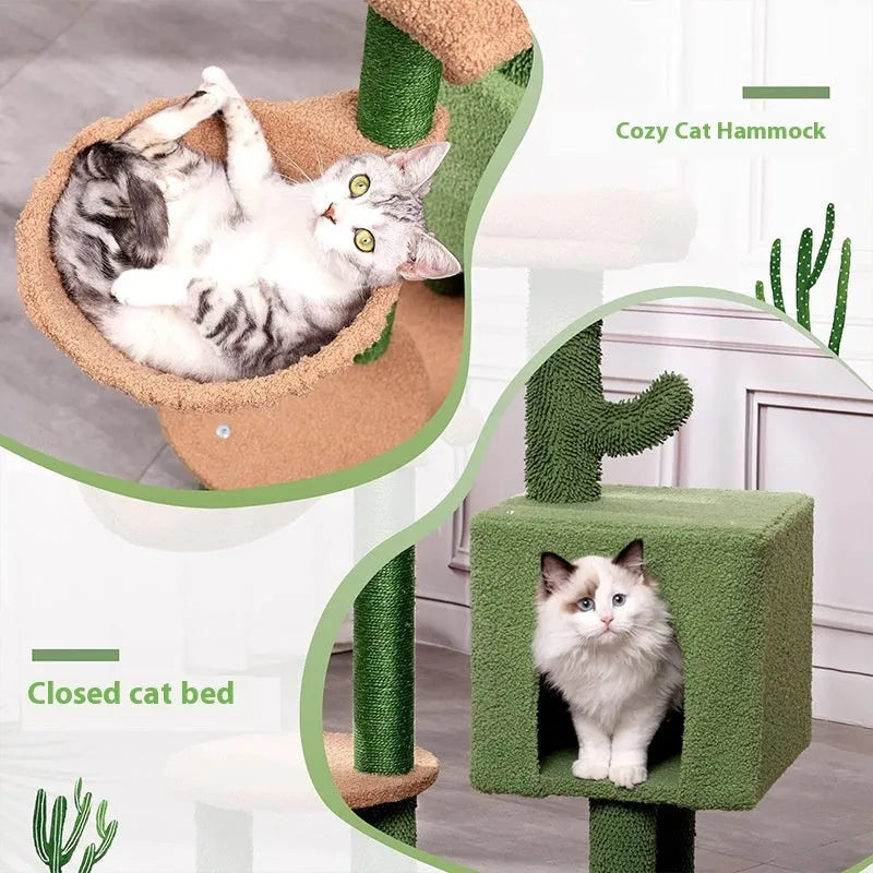 Cactus green wood cat climbing frame 43x33x87cm with shelf platform for small cats