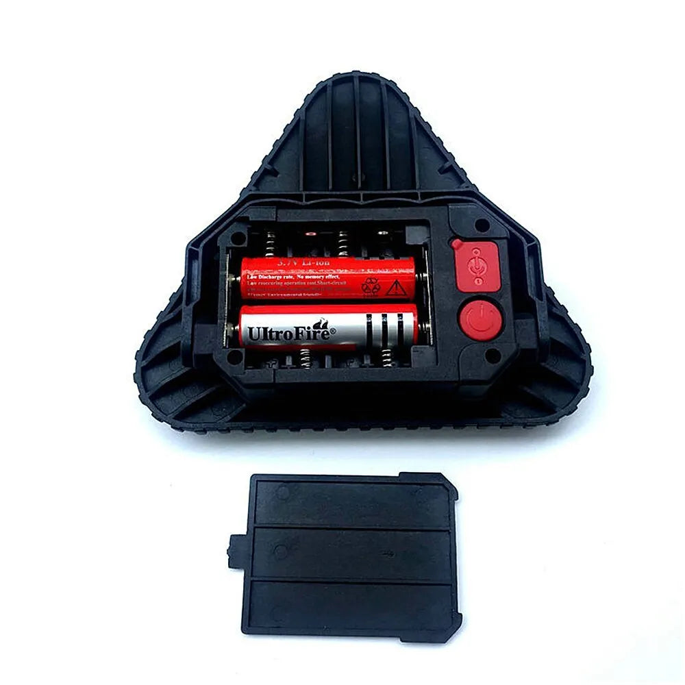 Triangular red warning light, ABS body, 20W COB+LED, rechargeable 18650, hand pressure, with USB cable and four AA batteries