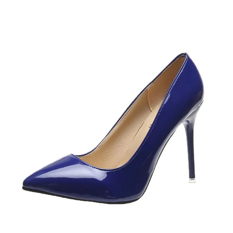 Pointed stiletto low-cut heel pump for plus size women, artificial PU upper, solid colour, rubber outsole