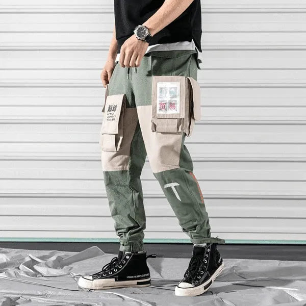 Harlan beam pants in green, grey, and navy blue with elasticated waist, sizes M to 5XL