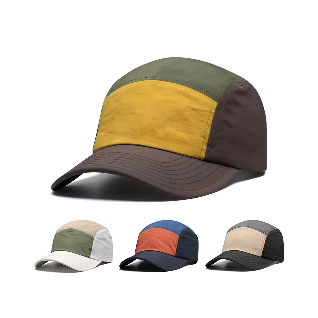 Men's curved brim baseball cap in cotton-polyester quick-dry fabric
