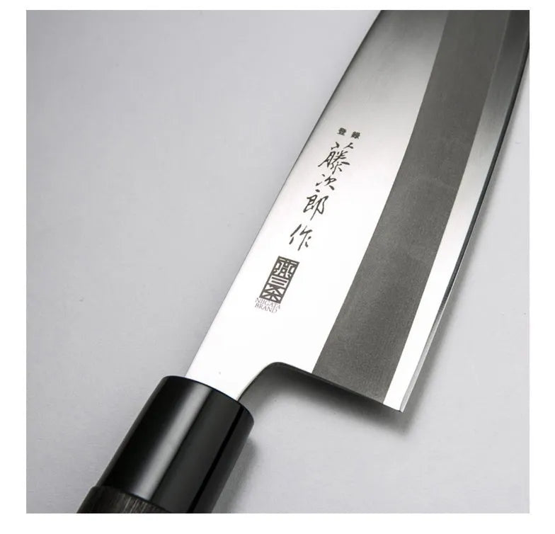 Multi-purpose kitchen knife with V silver steel blade, chestnut handle, 193mm blade length, and 62° point.