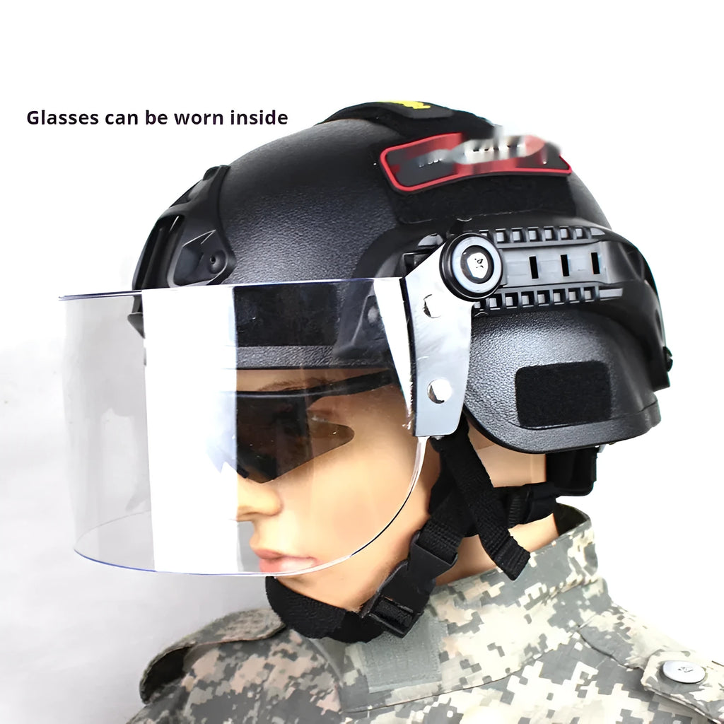 Transparent anti-riot protective patrol tactical helmet with explosion-proof mask in multiple colour options