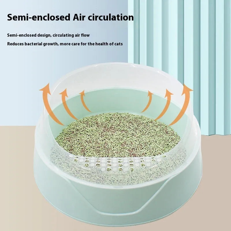 Round mint green PP plastic cat litter box with deodorant function on a white background.