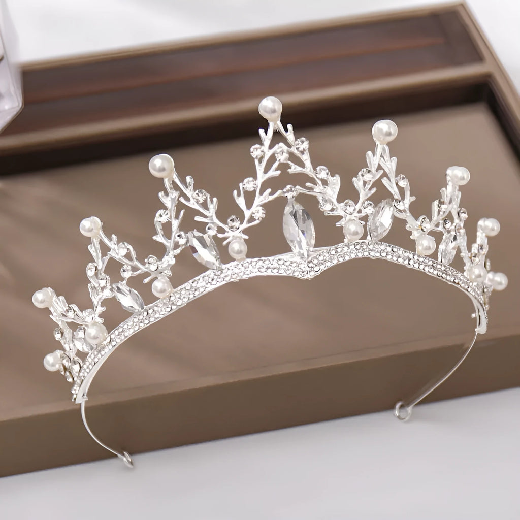 Fashion crystal diamond bridal wedding hair tiara crown, alloy electroplated, white crystal, 30x5.5cm