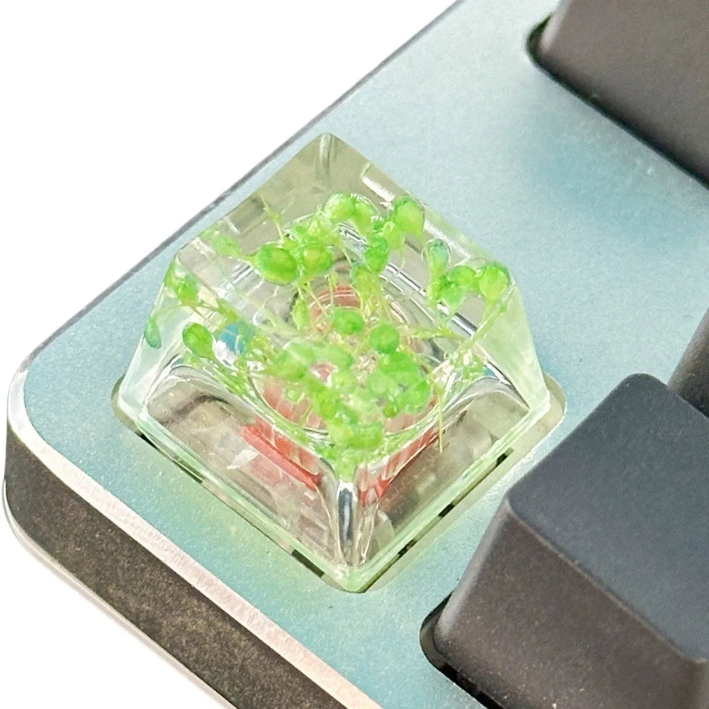 Resin starry sky keycap for mechanical keyboards in transparent design with glitter particles