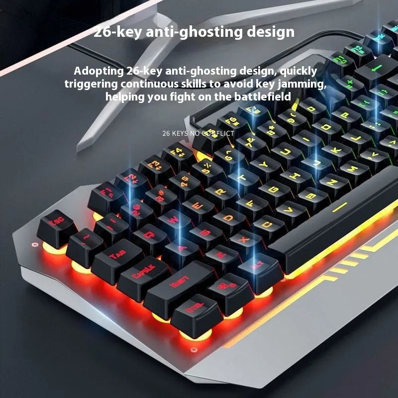 F3010 black mechanical keyboard and mouse bundle with RGB backlighting on a desk