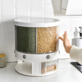 Transparent plastic rotatable food storage box with lid, 23.2 x 29cm, filled with rice