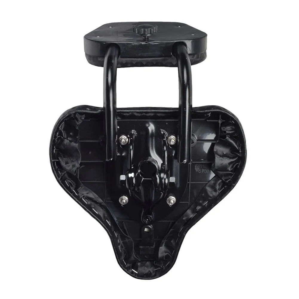 Black mountain bike saddle with front cushion support, compact 25 cm size, on a bicycle