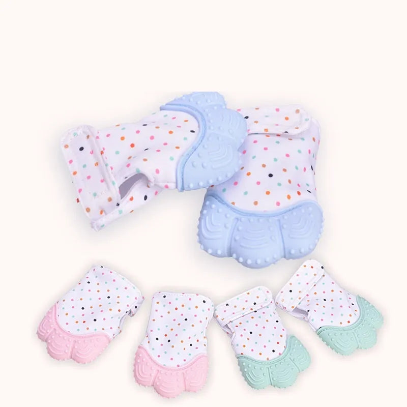 Silicone baby teether glove with Velcro strap in blue colour