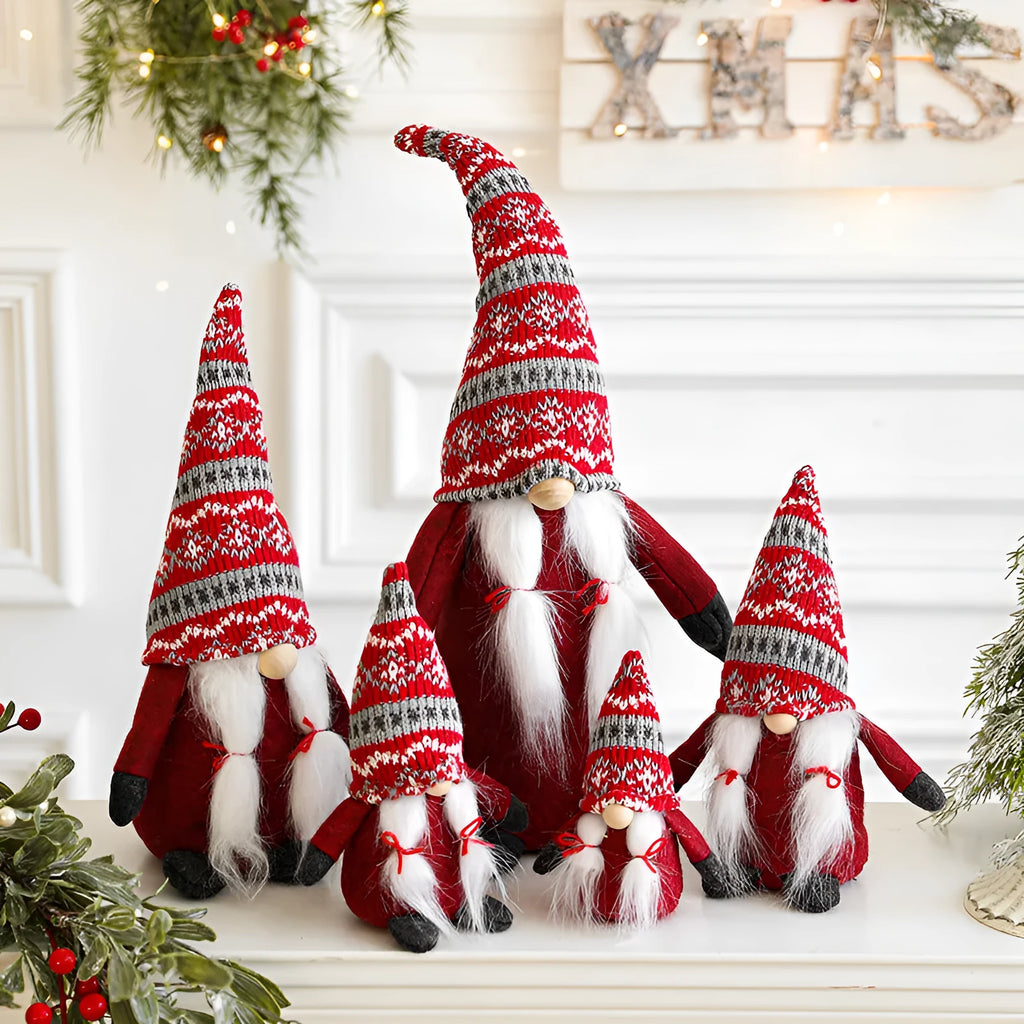 Cloth faceless doll Christmas ornament with Christmas Rudolf theme in grey or red, sizes 14cm to 50cm