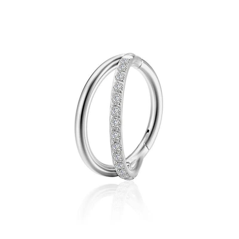 Titanium alloy fork nose ring piercing jewellery in silver, gold, black, or rose gold on a plain background.
