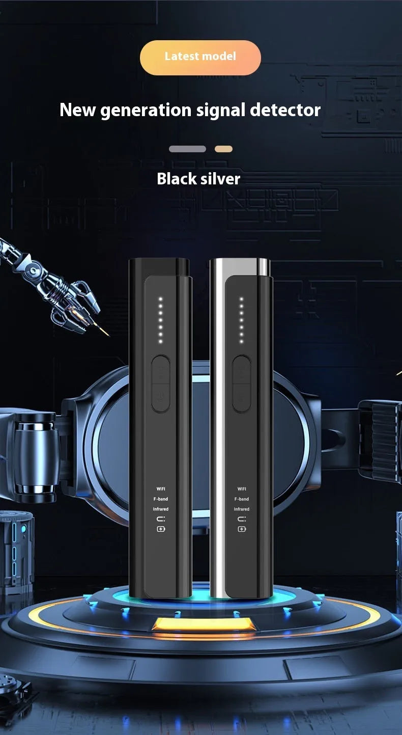 Signal Search anti-spy camera detector in black or silver colours showing 160mm compact design