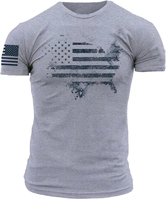 American Acid 1776 US Flag men's short sleeve polyester T-shirt in black, front view
