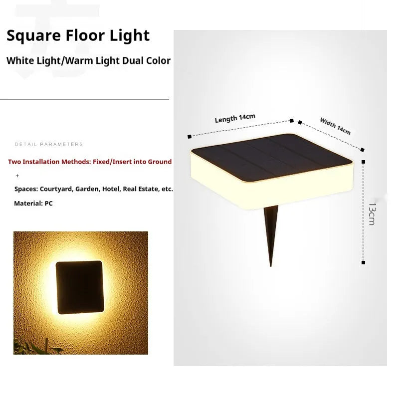 Solar underground light, IP44 outdoor household ground lamp, round or square decorative style, 5W rated power.