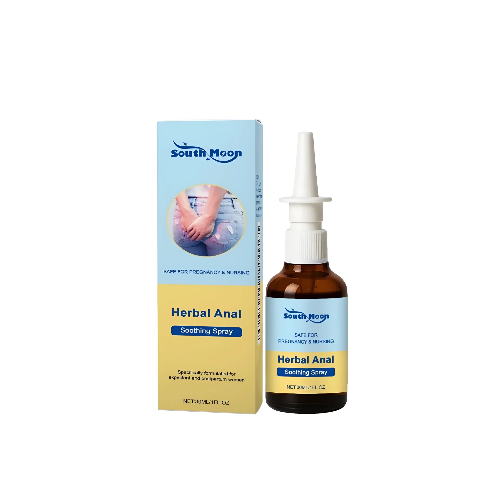 30ml bottle of female perianal soothing spray with spray nozzle