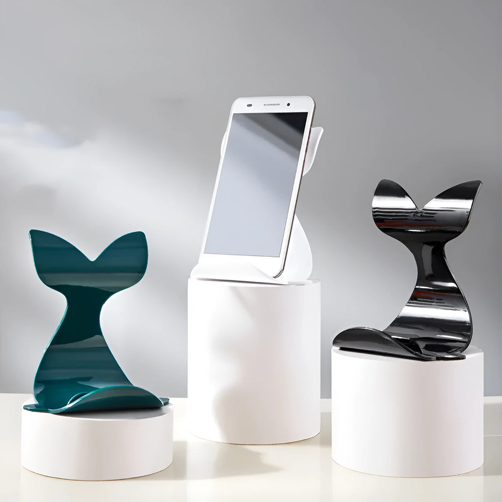 Creative whale desktop phone bracket in white holding a smartphone upright on a desk, lightweight PS design