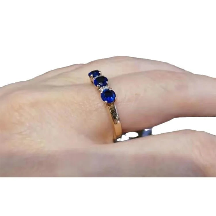 Blue stone ring with adjustable opening, purple and rose gold electroplated copper, geometric live head style