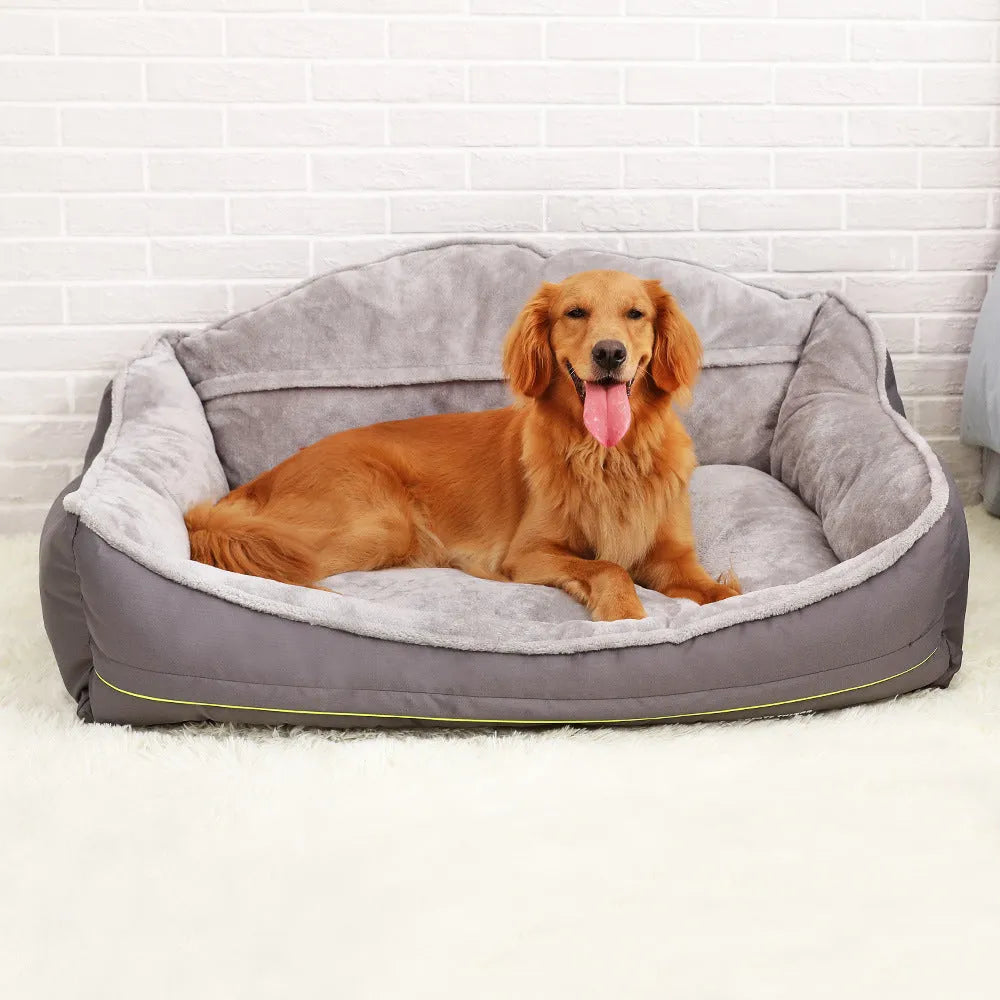 Grey dog sofa bed with raised edges and polyester cover, shown in XL size
