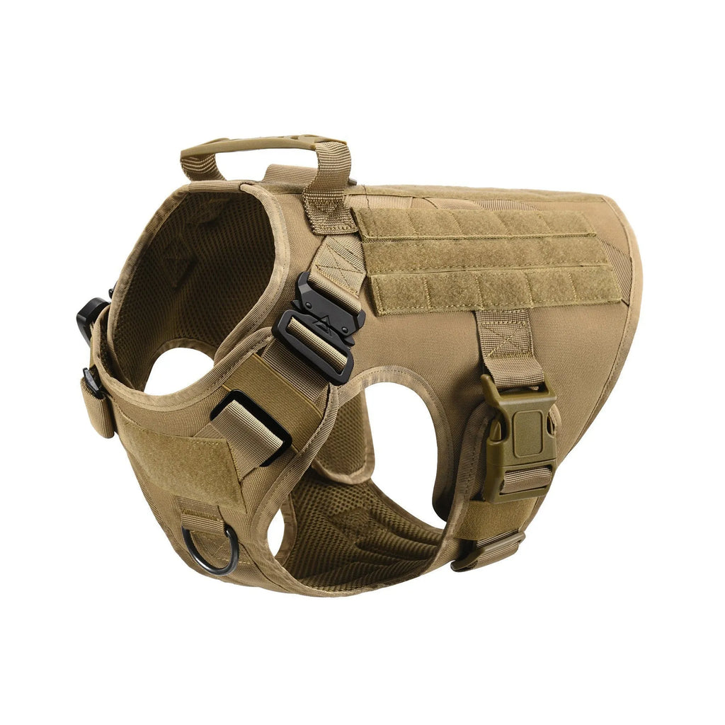 Tactical dog harness and leash set in camouflage with metal buckles and five-piece kit