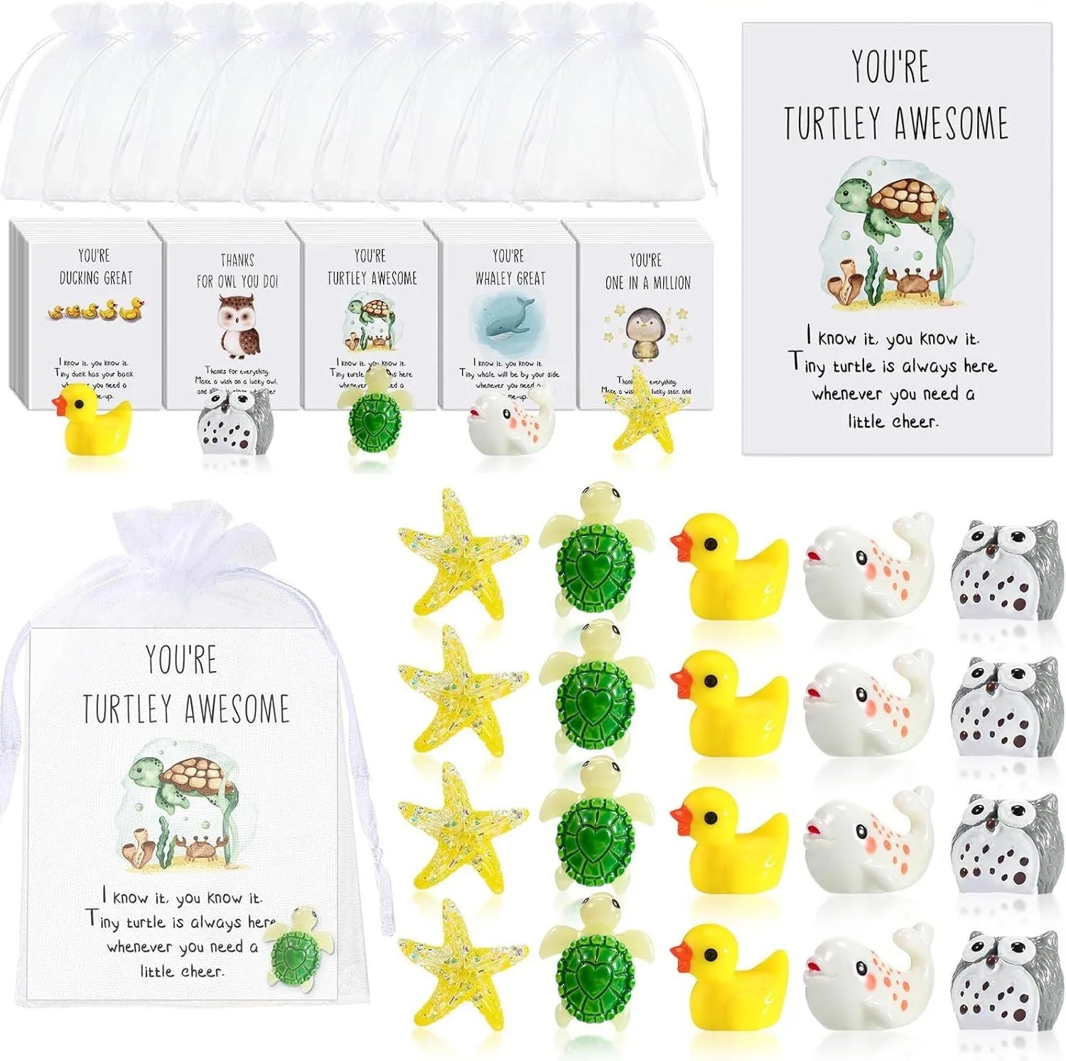 Set of durable resin greeting cards featuring pun designs, arranged showing multiple card quantities.