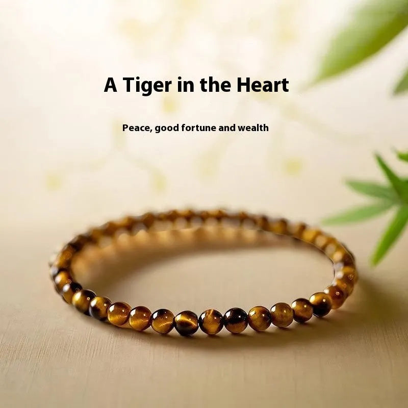 Tigereye stone bracelet with geometric design and round beads in new Chinese style