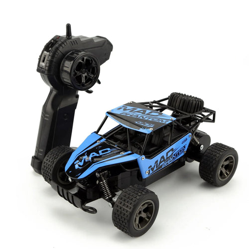 Blue and yellow 1:18 scale remote control off-road car with 2.4Ghz transmitter