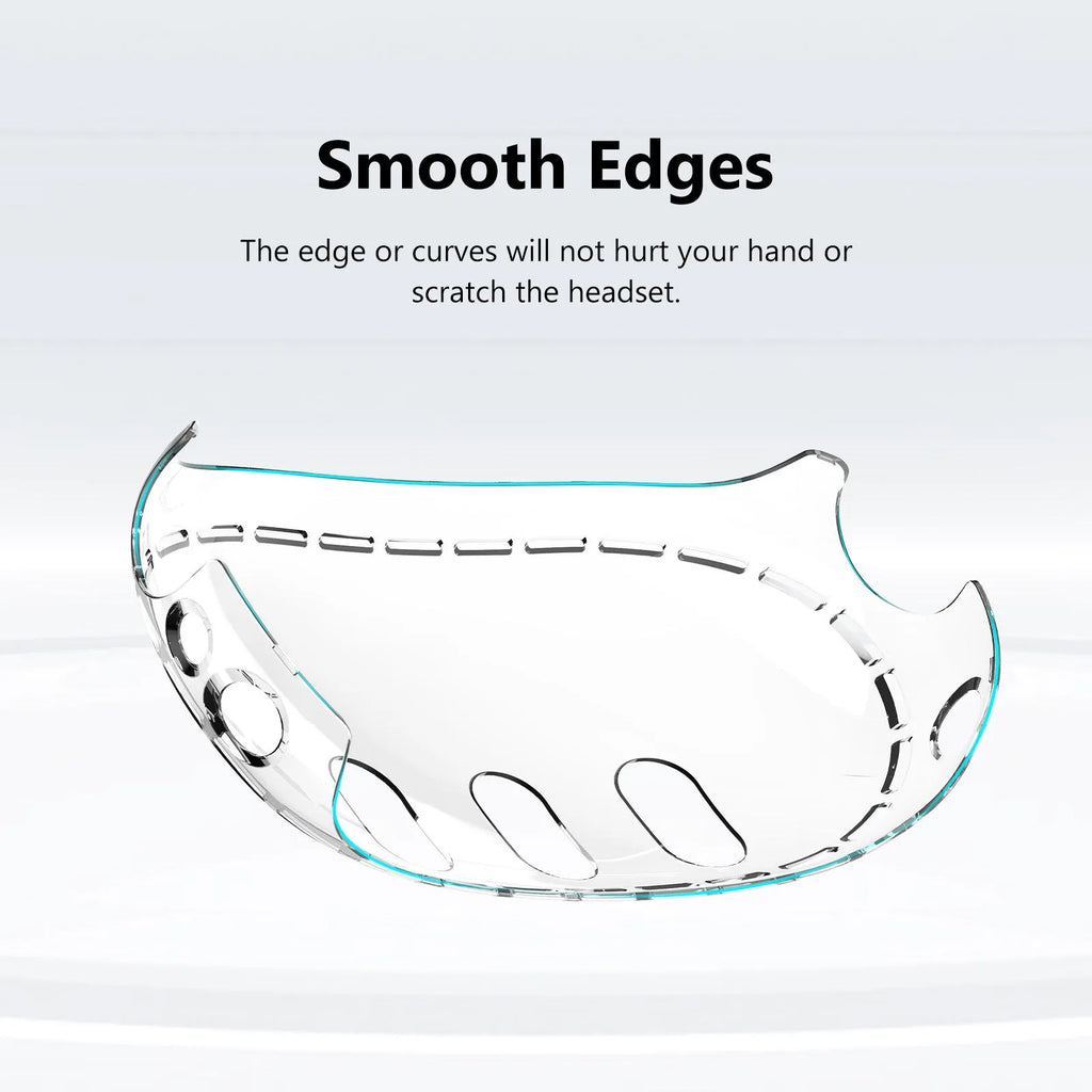 Transparent PC protective case for VR glasses with silicone edges on a white background