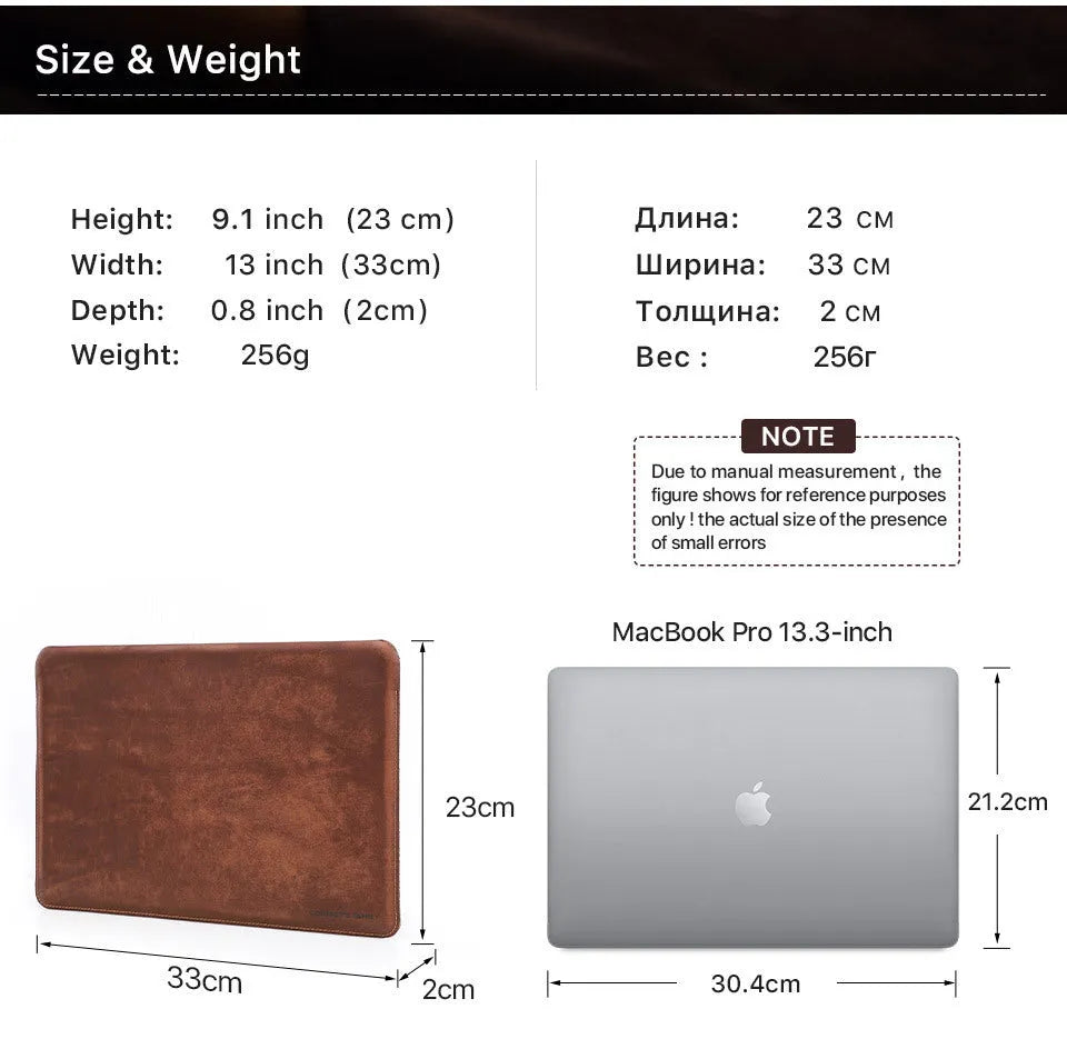 Brown crazy horse leather protective cover for MacBook Pro 13.3 and MacBook Air 13.3, horizontal style