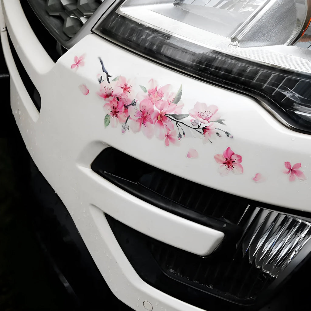Cherry blossom floral pattern car sticker on vehicle window in two size options