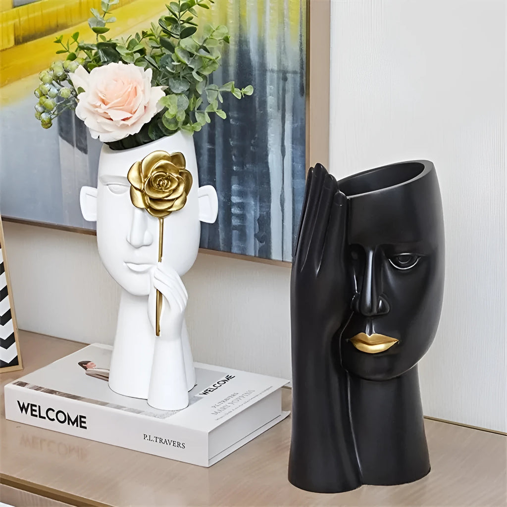 Resin art vase decoration in modern simple style black colour for living room