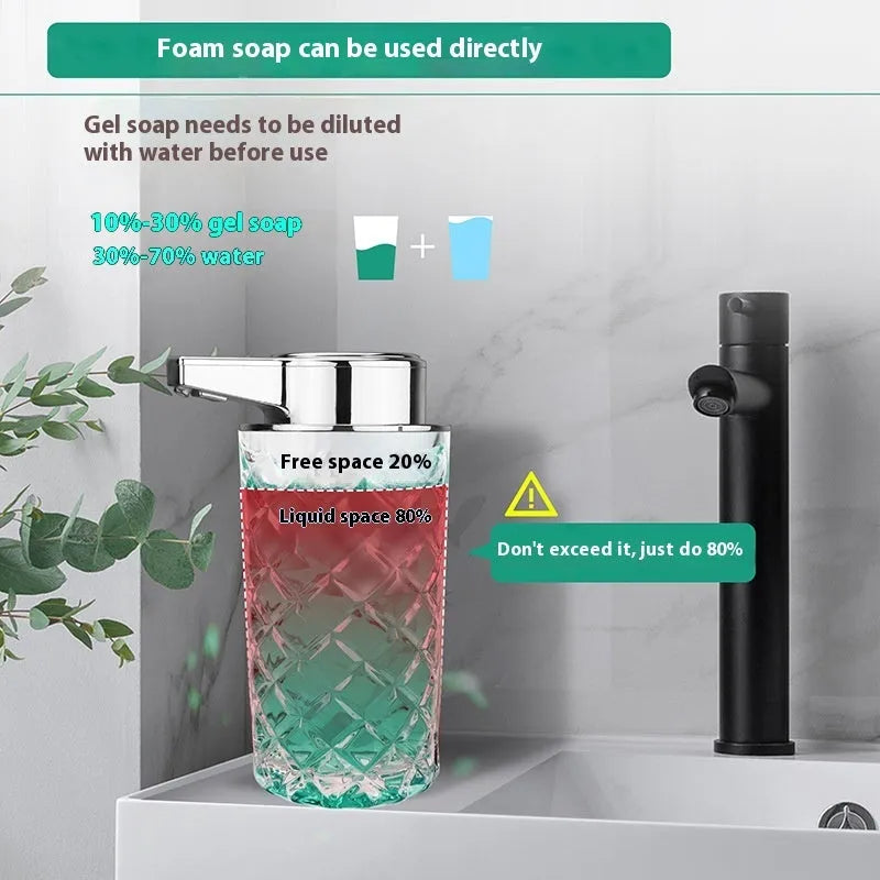 Silver automatic soap dispenser with USB Type-C charging port