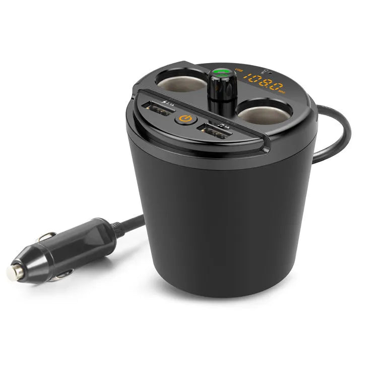 Cup holder Bluetooth car MP3 player FM transmitter with dual USB charging port in black