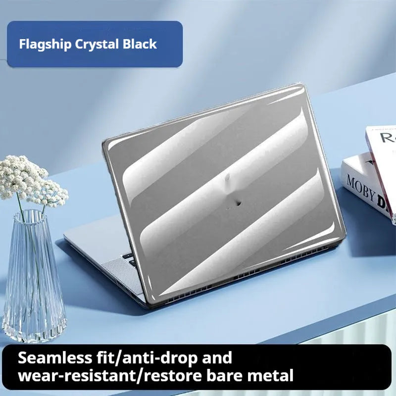 Transparent plastic hard shell case for MacBook Air and Pro laptops in crystal clear finish
