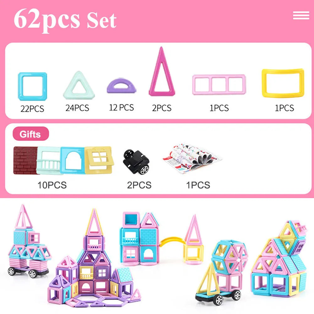 Magnetic building block toys for children aged 2-7 years in storage bucket with 156 pieces