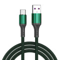 Woven nylon USB-C fast charging cable in red, black, or green colours showing braided texture