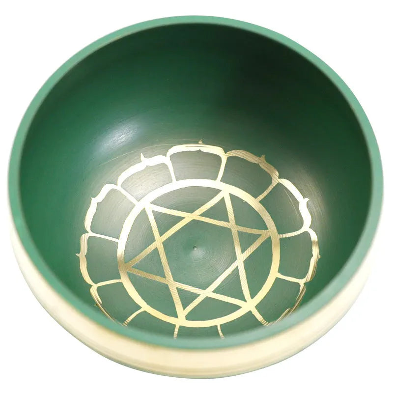 Handmade colourful Himalayan singing bowl percussion instrument measuring 7.8 cm for meditation and yoga.