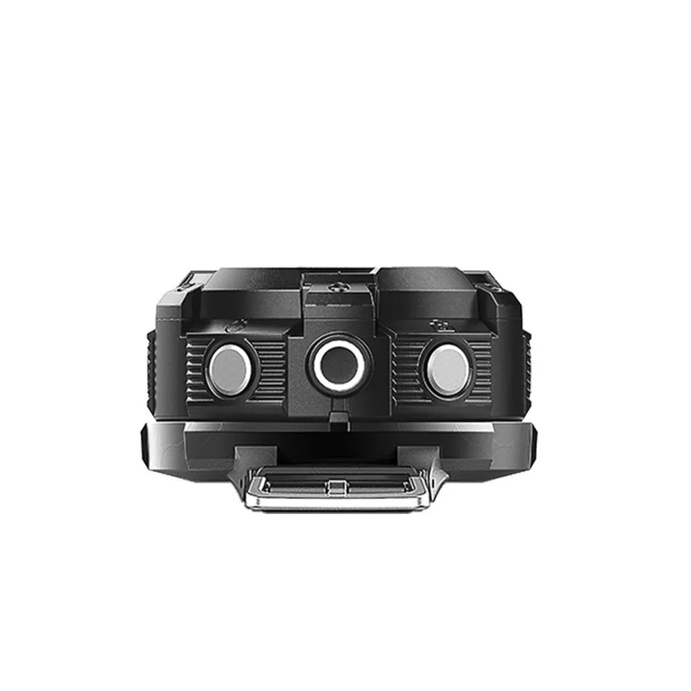 Black waterproof sports digital camera showing front view with lens and display