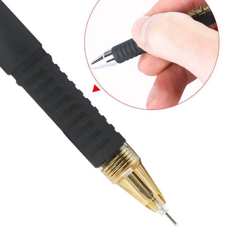 8 carbon black gel pens with plastic barrels and assorted needle and bullet tips