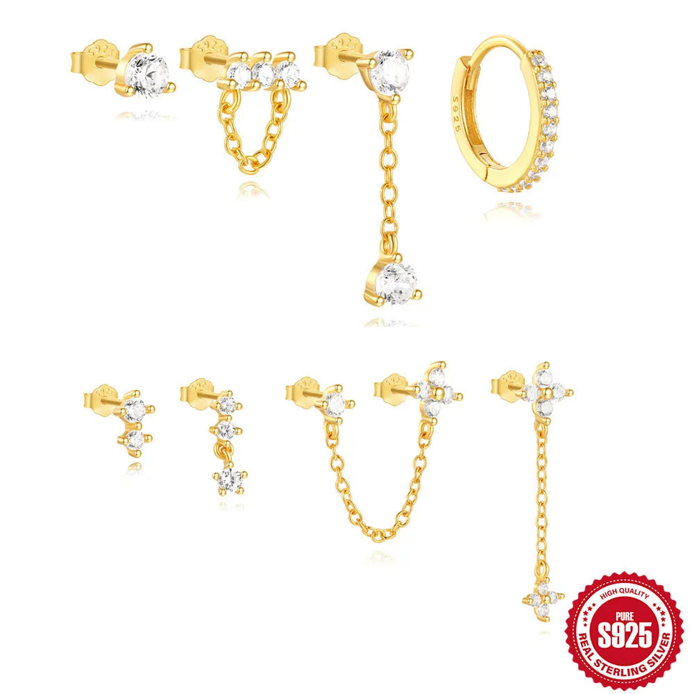 S925 sterling silver geometric earrings with a cold-style clover petal design in a gold-tone finish.