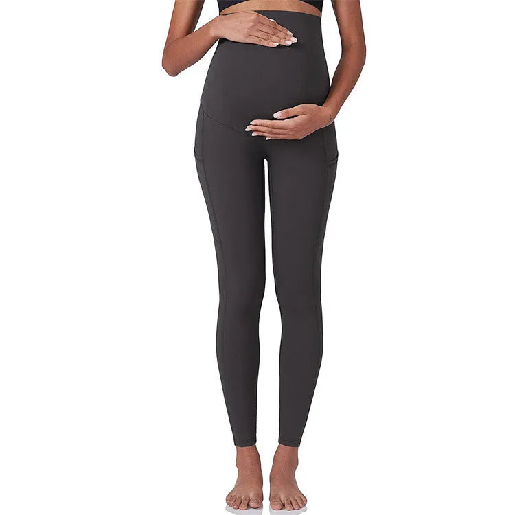Antenatal yoga workout exercise pants in black with high elasticity and abdominal support for maternity