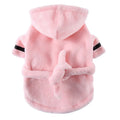White hooded polyester pet bathrobe for dogs and cats, available in sizes S to XL
