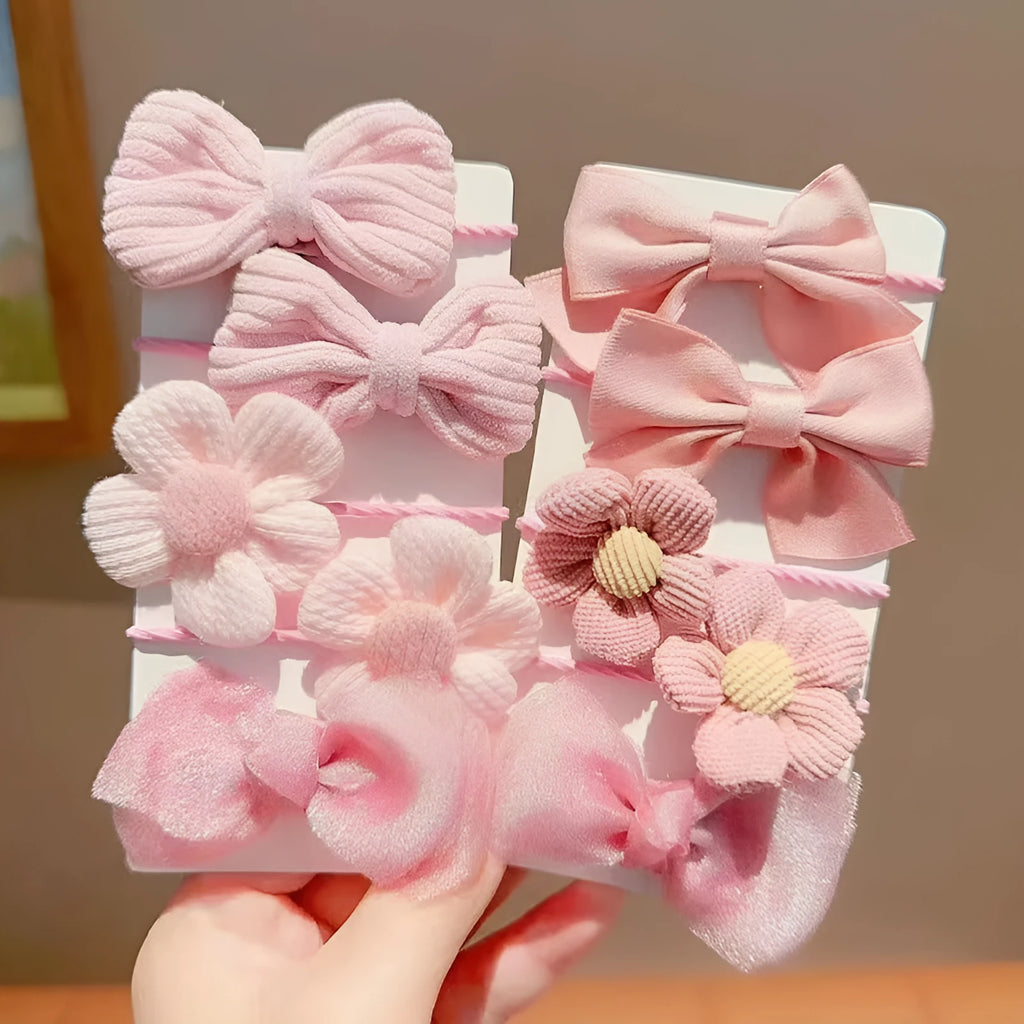 Fabric hair bow set for children with bow flower pattern in multiple colours