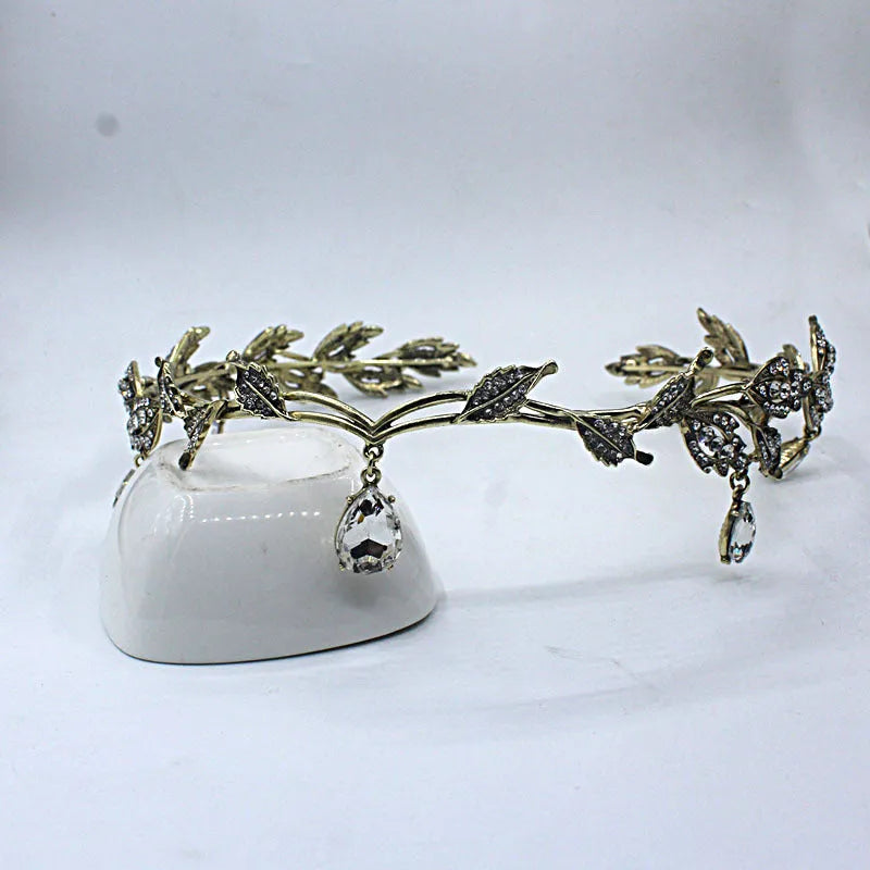 Vintage forehead diamond rhinestone wedding headdress crown hair band in bronze white diamond finish