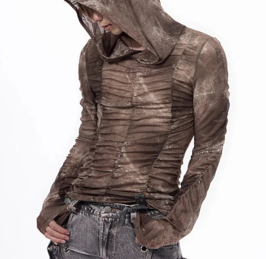 Boys' lightweight ice silk printing pleating inner wear shirt in pictured colour on hanger.
