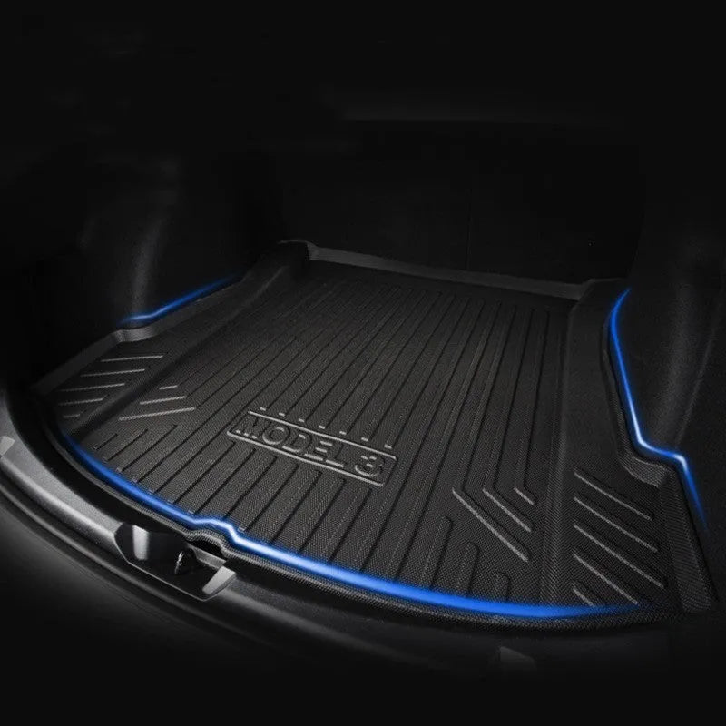 Custom rubber and TPE floor mat set for Tesla Model 3, Y, X, and S interior protection.