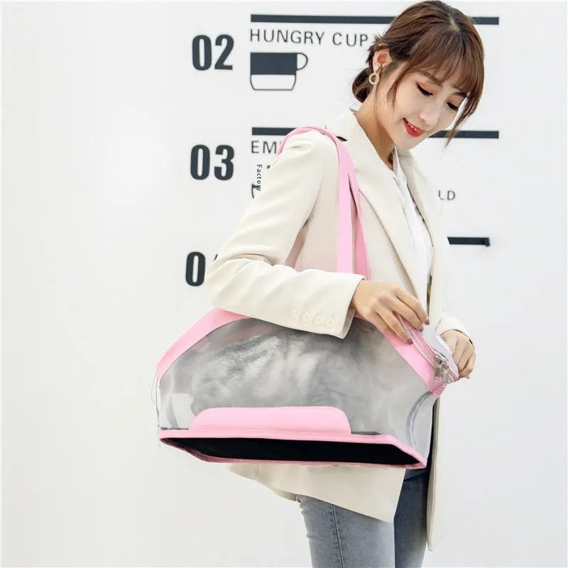 Leather cat outing carry bag in solid colour with 25 litre capacity