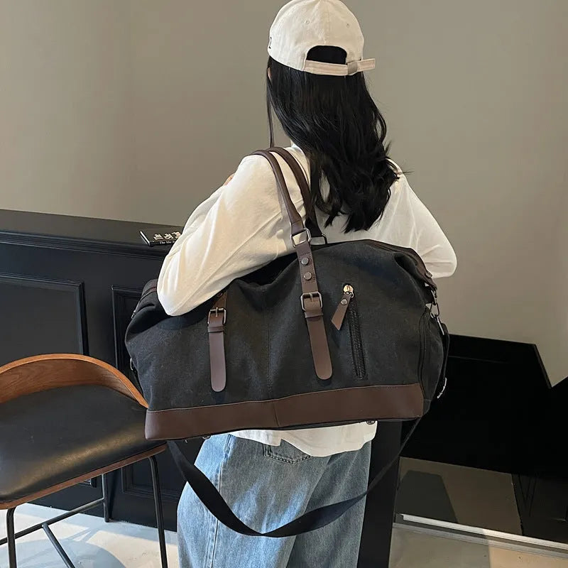 Canvas travel shoulder bag for men and women, breathable leisure bag, available in Black, Milky White, and Green