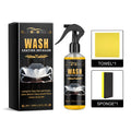 Wash coating detailer kit showing PET bottle, sponge applicator and microfibre cloth for automotive cleaning